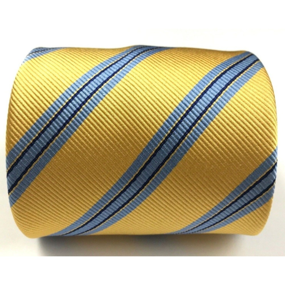 ANDREW'S TIES Collection Men's 100% Silk Designer Striped Yellow Blue Necktie - Picture 2 of 11